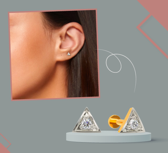 Ear Cuvette|cubic Zirconia Double Stud Earrings For Cartilage - Gold &  Silver Tone